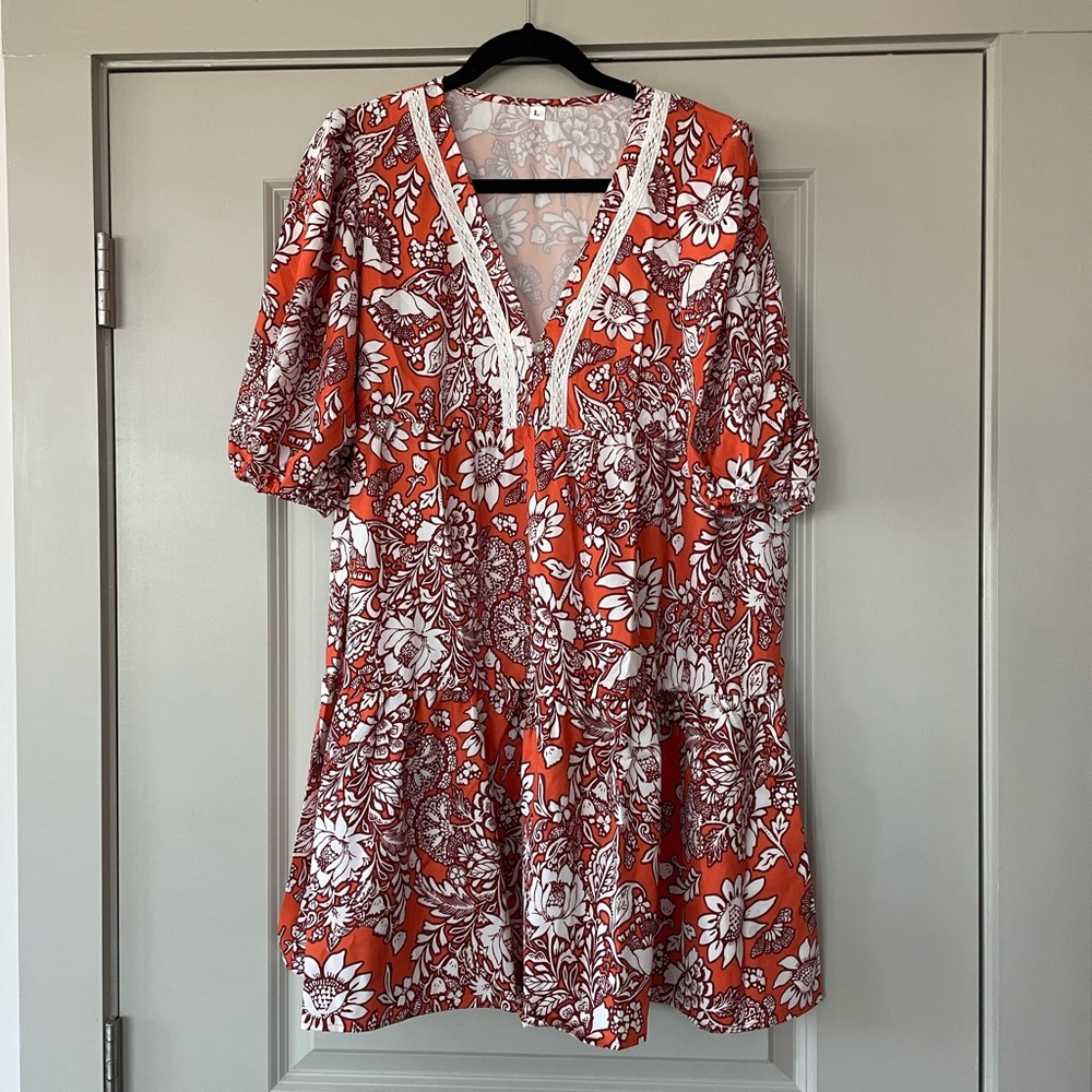 Never worn - Patterned orange dress/swim coverup